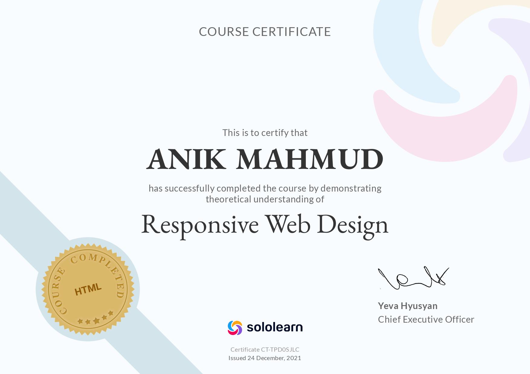 Responsive Web Design certificate - Sololearn